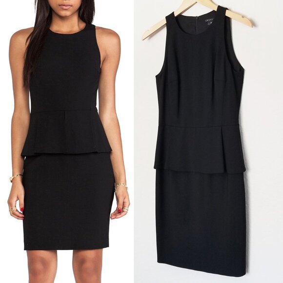 Theory Fefe Stretch Virgin Wool Peplum Sheath Dress 4 Black LBD Classic $335 - Picture 1 of 15